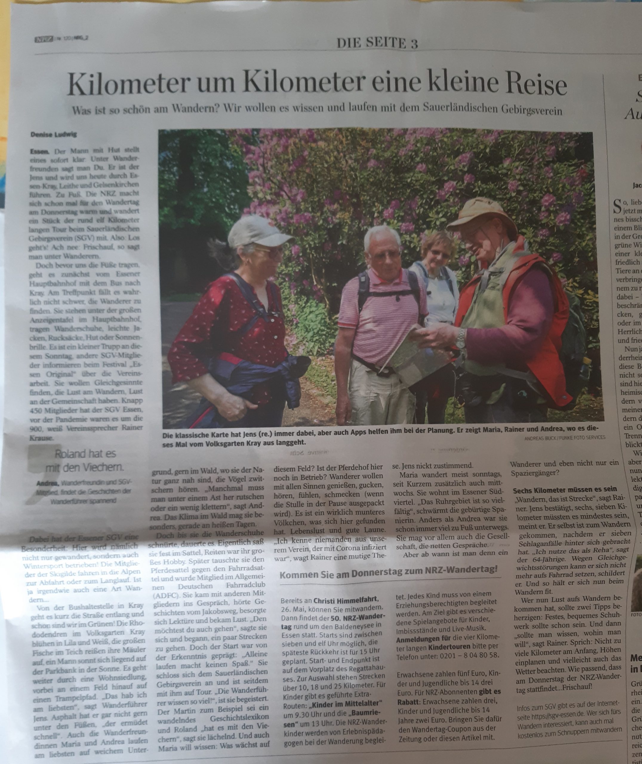 Read more about the article Auf Seite 3: NRZ begleitet eine Wanderung des SGV Essen anläßlich des 50. NRZ Wandertages