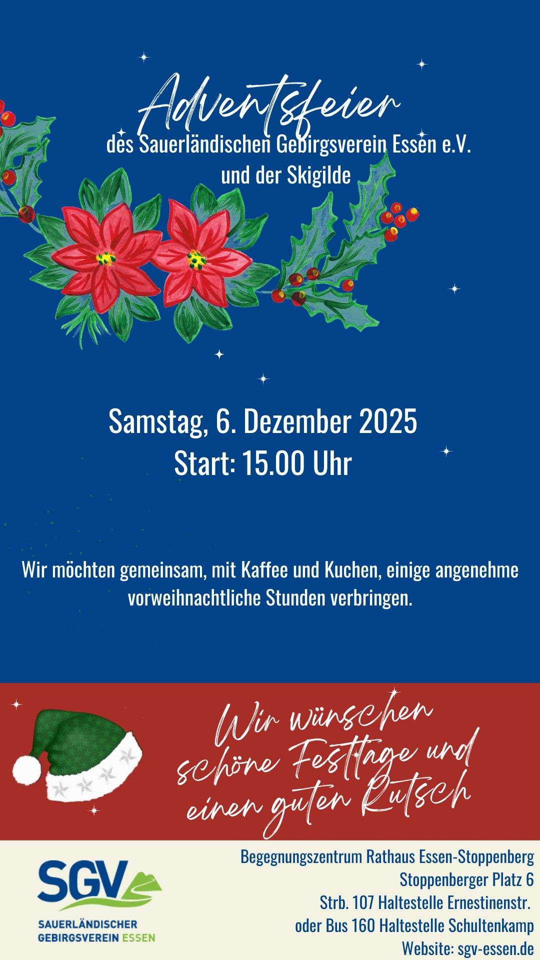 Kommt zur SGV Adventsfeier am 06.12.2025