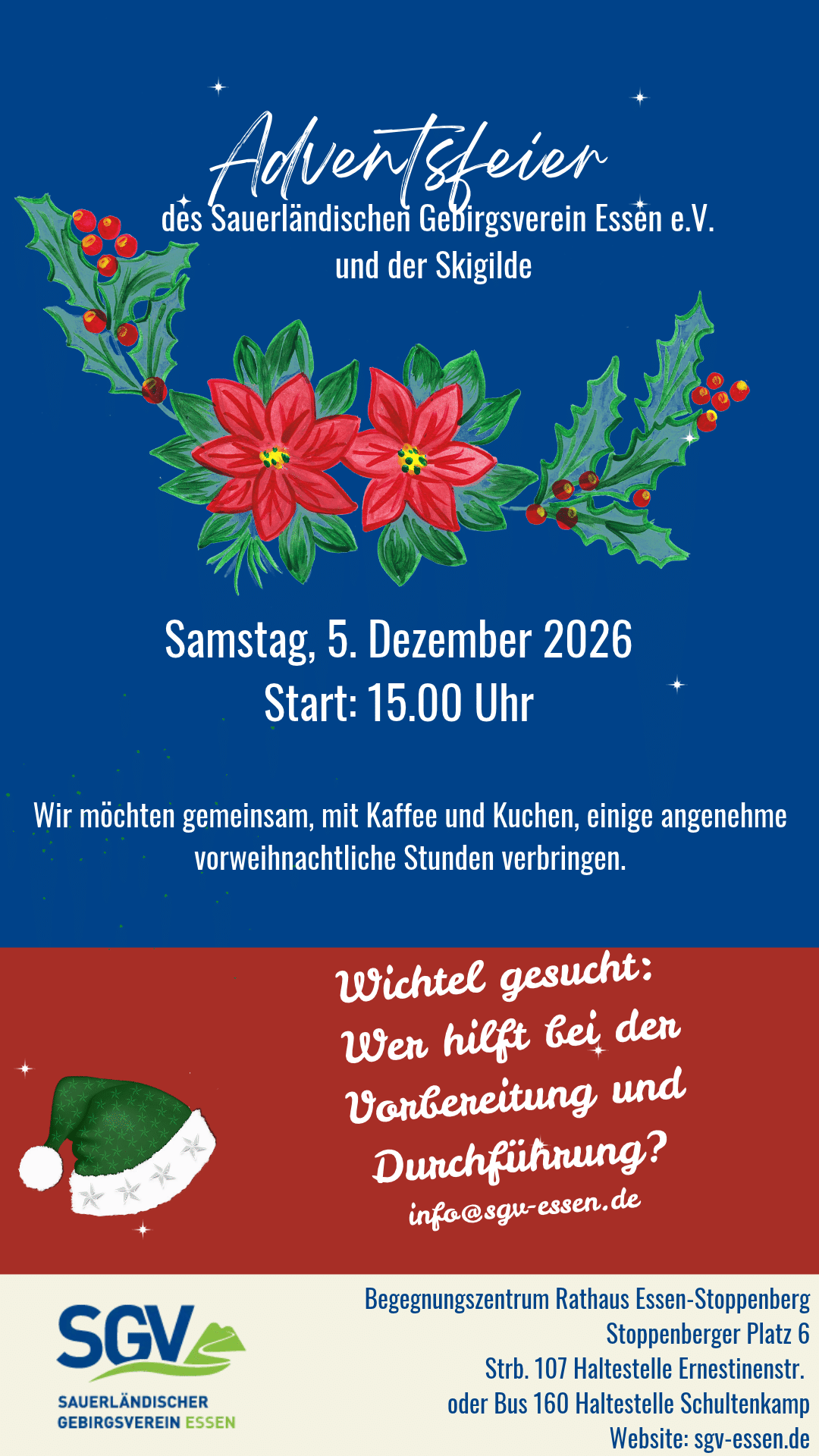 Adventsfeier am 5. Dez 2026: Unterstützer gesucht